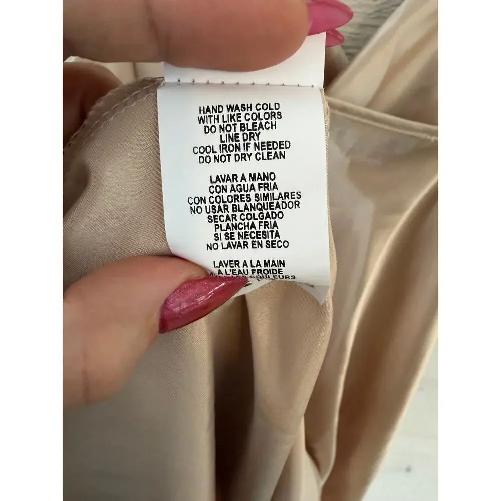 Bebe Champagne Satin Slip Dress Cowl Neck Size Large - Picture 8 of 8